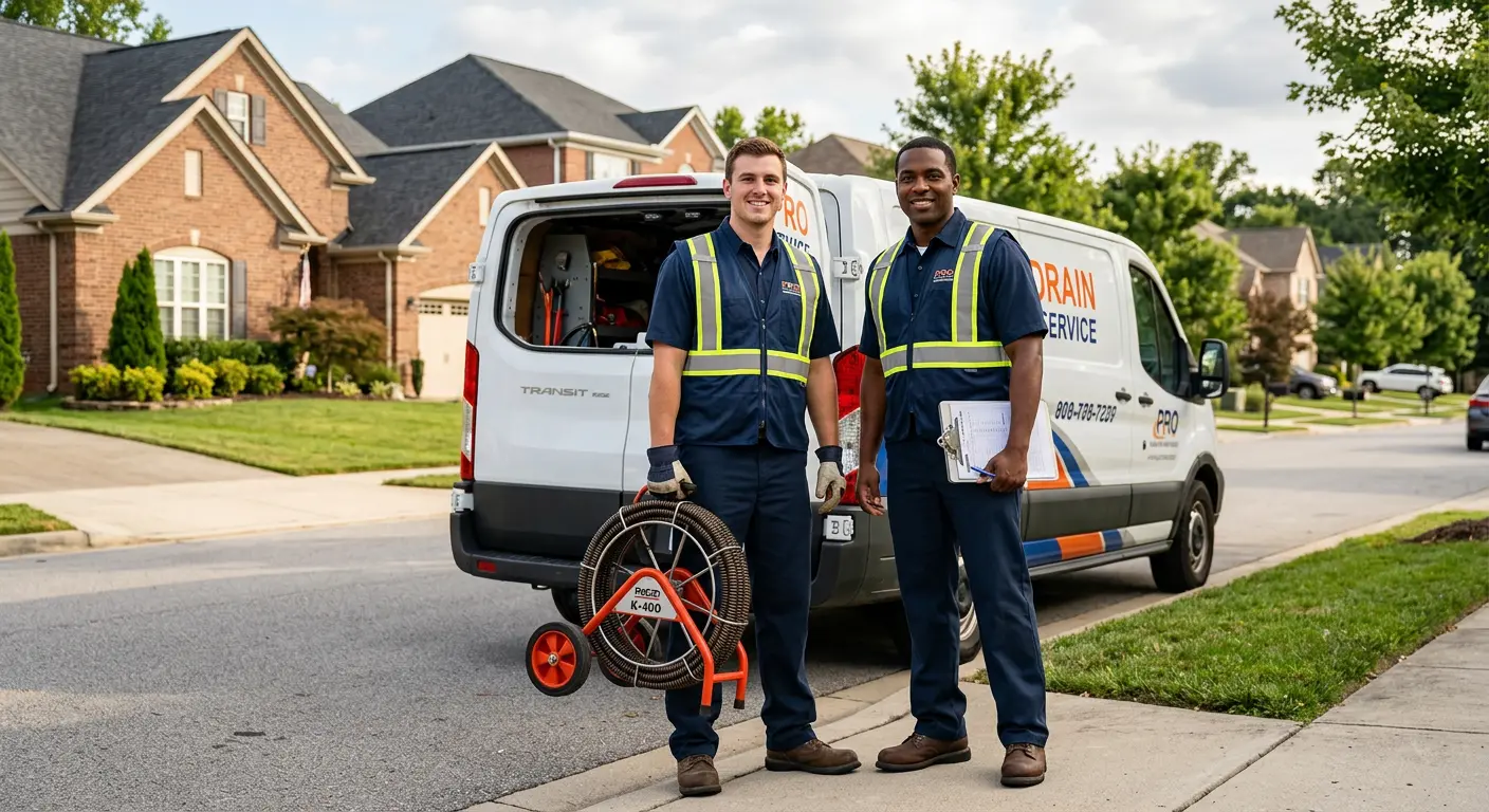 Sewer and drain service team with equipment ready for work in Hillsborough